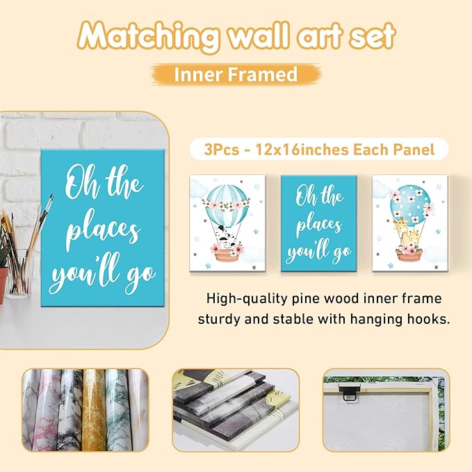 Personalized Baby Bedding Set, 5 Pcs Custom Toddlers Bedding Set with Infant Name, Double Layer Nursery Crib Set for Boys Girls, Customized Gifts for Infants Baby Shower, Hot Air Balloon Animal