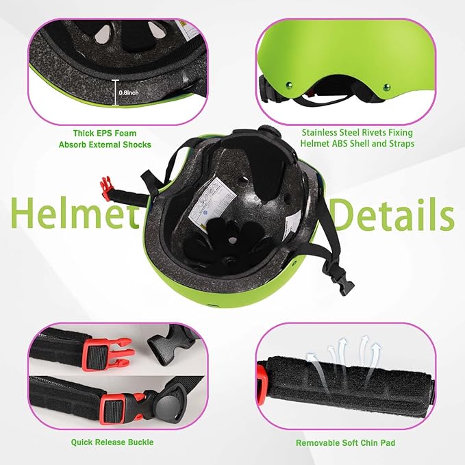 Kids Bike Helmet Set Adjustable Helmet for Ages 3-15 Kids Toddler Boys Girls Youth, Multi-Sport Bicycle Skateboarding Football Rollerskating Scooter Rollerblade Balance Bike Helmets