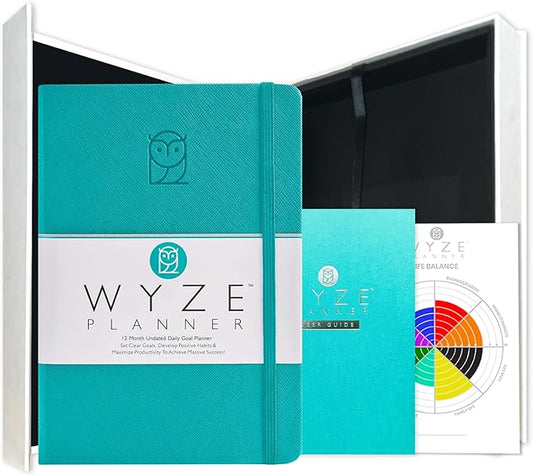 Undated Daily Planner – 1-Year B5 Productivity Organizer with Two-Page Weekly Spread, Goal Setting, Habit Tracker, Weekly & Monthly Pages – Hardcover Time Management Notebook (Turquoise)