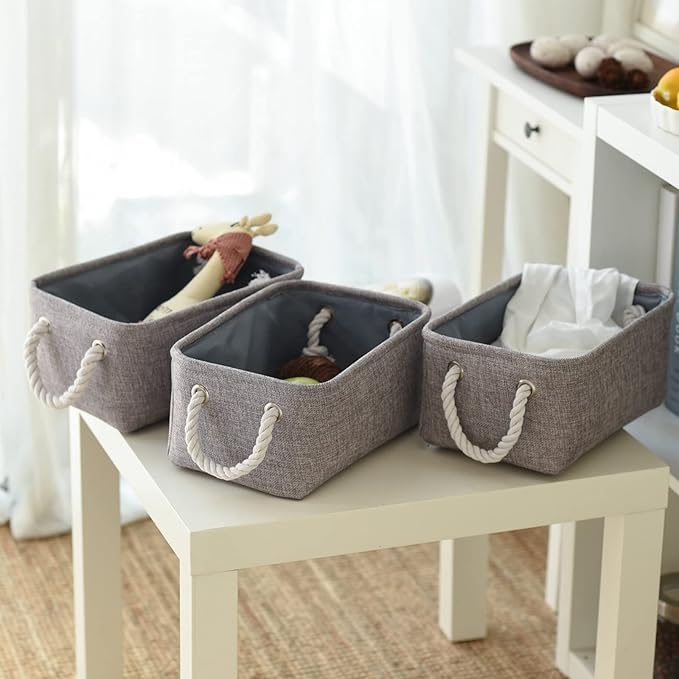 Small Fabric Storage Baskets (6-Pack), Foldable Gift Baskets with Rope Handles for Home & Office Organization