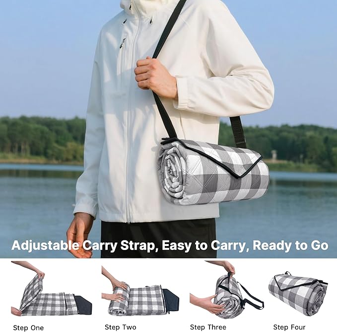 TigeJoy Extra Large Picnic Blanket Waterproof Foldable 80''x118'', Outdoor Picnic Mat Beach Blanket Sandproof for Park, Grass, Travel, Hiking, Camping Essentials, Gingham Picnic Blanket