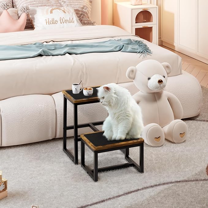 Step Stool for Adults,Holds up to 500Lb,3 in1 Heavy Duty Sturdy Two StepStools for Kichen/Bathroom/High beds, Wooden&Metal Frame, Non-Slip Pads