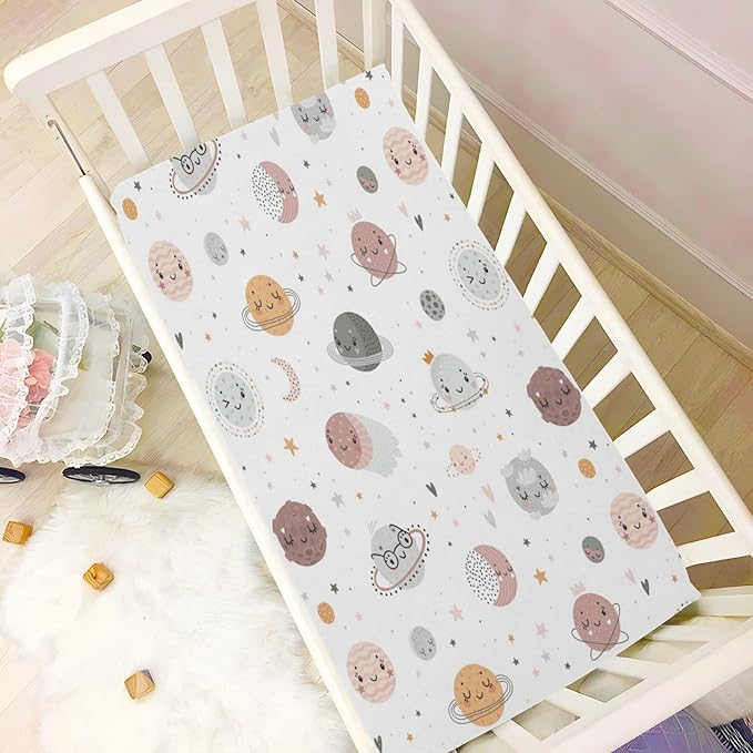 Galaxy Space Planets Crib Sheets for Boys and Girls, Fitted Baby Crib Sheets Soft and Breathable Mini Crib Sheets 39 X 27 X Inches