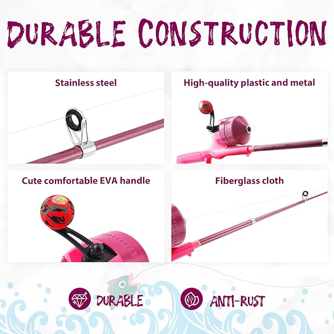 Kids Fishing Pole, Telescopic Fishing Rod, Toddler Collapsible Fishing Rod and Reel Combo with Tackle Box, Fishing Line, Bobber, and Soft Lures for Boy, Girl, Youth, Beginner, Over 4 Years Old