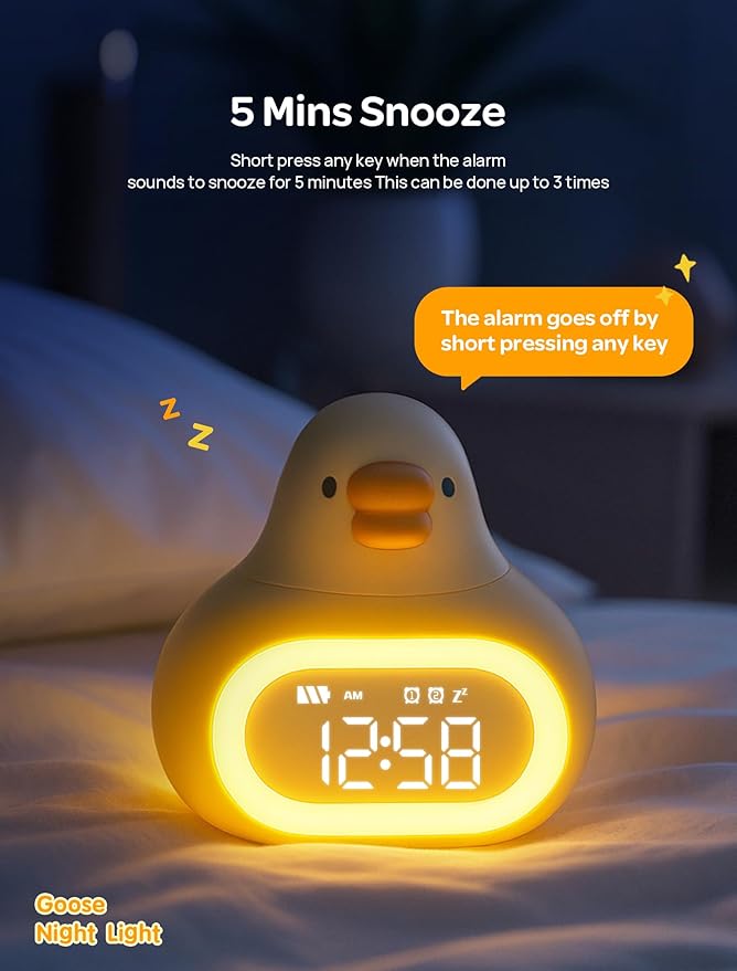 MASHI Goose Alarm Clock with Night Light, ok to Wake Clock for Kids, Cute Goose Night Light, Snooze, Toddler Sleep Training Clock,Gift for Kids Girls Boys Teens Birthday Room Decor