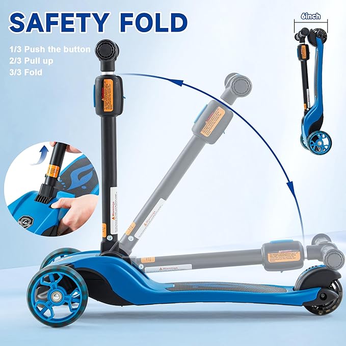 GLAMUP Kids Scooter, 2-in-1 Folding Kick Scooters, Adjustable Height, Safety Lock, 3 Wheel Kick Scooter for Boys and Girls Ages 3-14