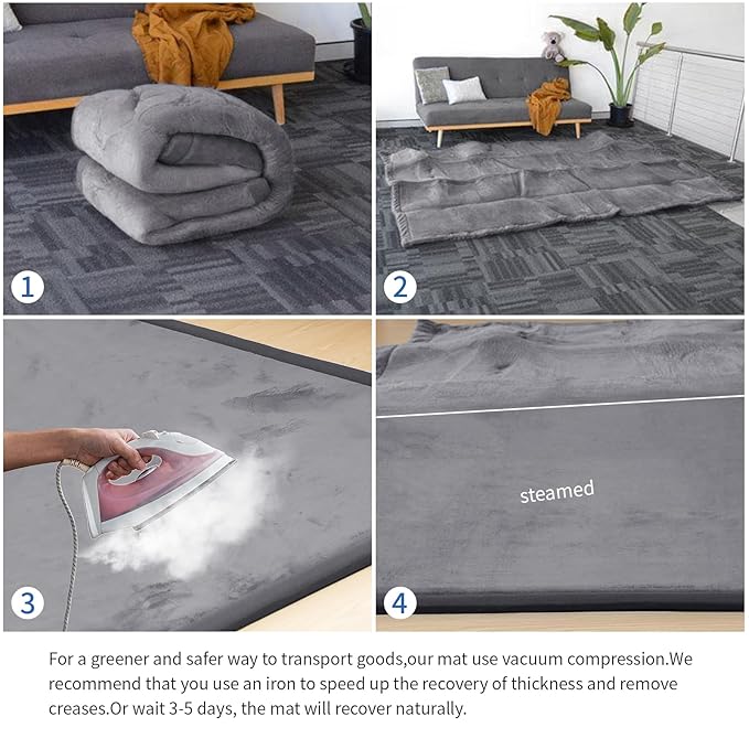 Baby Play Mat for Floor,1.3" Thick Memory foam Tummy Time Mat,79"×158“ Extra Large Soft Velvet Nursery Rug,Non Slip Safe for Crawling,Toddlers,Infants,kids,Tatami Style for Living Room(Dark Grey)