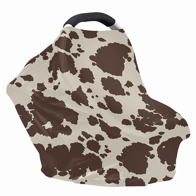Binienty Baby Car Seat Covers Nursing Cover Soft Stretch Breastfeeding Scarf, Animal Brown Cow Stripe Print, Baby Infants Canopies