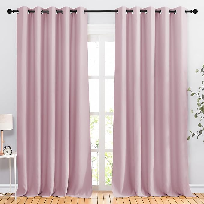 NICETOWN Baby Pink Sliding Door Curtains 2 Panels Set 118 inches Long, Grommet Thermal Room Darkening Curtains Privacy Room Divider Sound Reducing for Bedroom/Living Room, W66 x L118