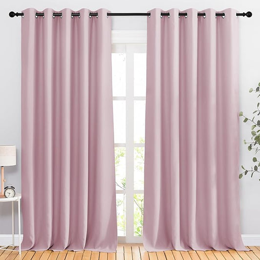 NICETOWN Baby Pink Sliding Door Curtains 2 Panels Set 118 inches Long, Grommet Thermal Room Darkening Curtains Privacy Room Divider Sound Reducing for Bedroom/Living Room, W66 x L118