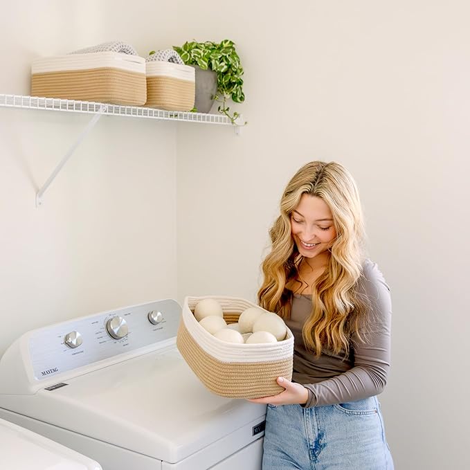 NaturalCozy 13.5”x8.5”x5.5” Storage Baskets for Shelves 3 Pack | Cotton Rope Woven Small Baskets for Organizing | Small Storage Bins for Nursery, Bathroom, Closet, Cube Shelf, Decorative, Gift