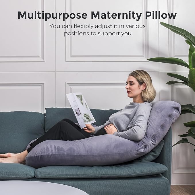 Momcozy Pregnancy Pillows for Sleeping, U Shaped Full Body Maternity Pillow with Removable Cover - Support for Back, Legs, Belly, HIPS for Pregnant Women, 57 Inch Pregnancy Pillow for Women, Grey
