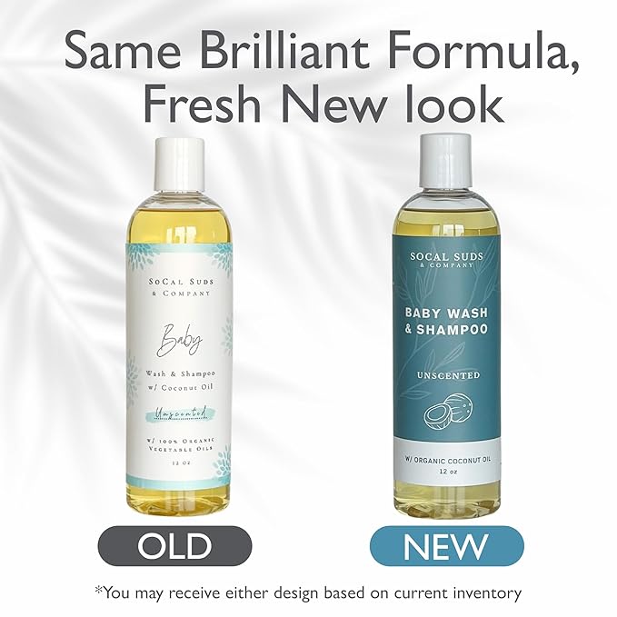 SoCal Suds & Company Baby Shampoo & Body Wash, 2-in-1 Organic Gel - Gentle Castile Soap with Vitamin-Infused Oils & Botanicals - Natural Care for Sensitive Skin Hypoallergenic -12oz Fragrance Free 2Pk