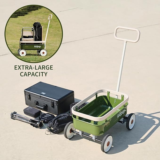 kidpop PULA-Wild 3-in-1 Kids' Pull-Along Wagon Toddlers Push Walker for 2.5-8, Removable Wooden Cover and Adjustable Handlebar, Birthday Gifts Max Weight 33 lbs (Red)