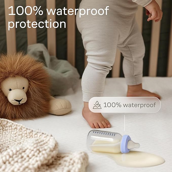 Niagara Crib 2 Pack 100% Waterproof Mattress Protector, Soft Breathable Crib Mattress Protector with Deep Pocket, Mattress Pad for Toddler and Baby (52x28, White, Beige) - Viscose Made from Bamboo