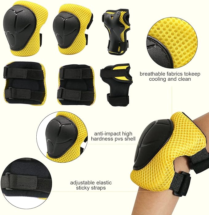 Kids Bike Skateboard Helmet Pad Set,Toddler Cyling Protective Gear Knee & Elbow Pads Wrist Guards for 5-8-10-12-14-16 Years Girls Boys Bicycle Scooter Roller Skate Inline Skating Rollerblading