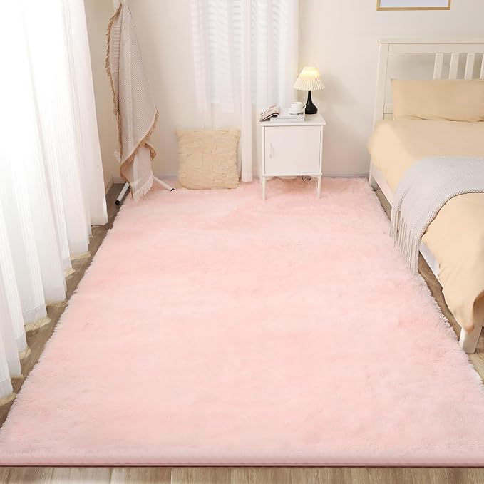 Soft 6x9 Pink Rug, Fluffy Area Rugs for Living Room, Plush Area Rugs for Bedroom, Non-Slip Indoor Carpet for Nursery, Study Room, Kids Room, Room Decor