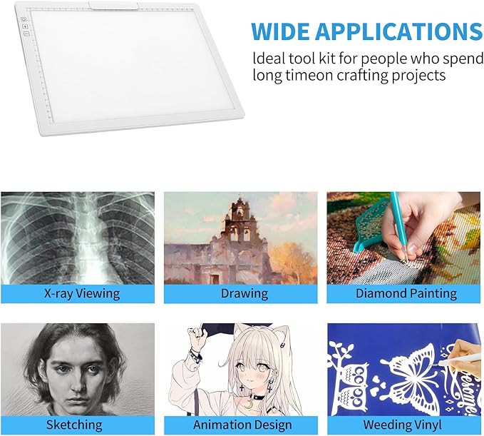 Rechargeable A4 Light Pad with Bag, Innovative Stand and Top Clip, Elice Wireless Bright Light Tracing Board Portable Artcraft Tracer Box for Drawing, Cricut Weeding Vinyl, Diamond Painting (White)