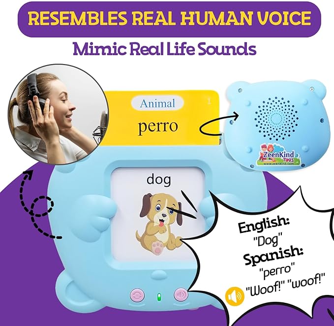 ZeenKind Spanish & English Talking Flash Cards with 510 Sight Words for Toddlers 3 4 5 6 Years Old, Learn Spanish for Kids, Audible Pocket Speech Early Learning Bilingual Flashcard Toys, 255 Cards