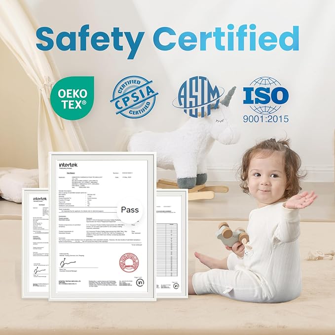 1.3" Thick Baby Play Mat for Floor Playpen, 50x50 Foam Tummy Time Mat, Padded Support Soft Plush Nursery Rug for Infant Kids Toddler Crawling Kick Activity (Beige)