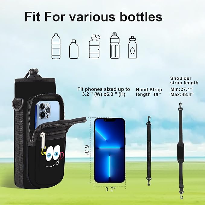 25/32/40/64oz Water Bottle Bag Holder Carrier-Insulated Crossbody Sling Case Sleeve with Strap & Pockets for Men Women Gym Cycling Travel Walking Hiking Camping