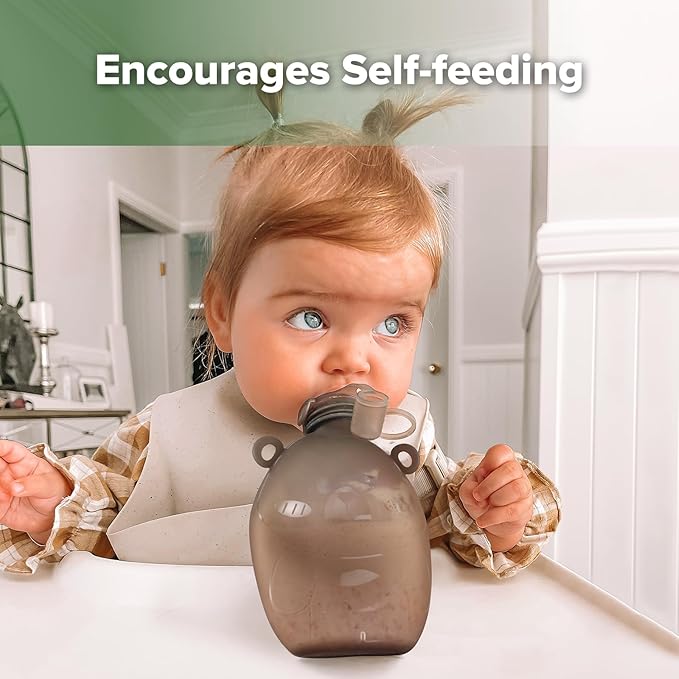 haakaa Happii Bear Silicone Goody Pouch,Reusable Baby Food Pouches for Homemade Organic Purees, Juices, Smoothies, and Yogurt - Perfect for Toddlers and Kids - 2 Pack, 6oz