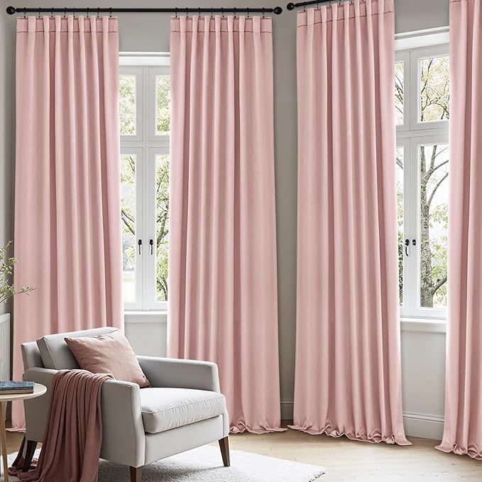 ANRODUO Light Pink Blackout Curtains for Girls Bedroom Living Room, Back Tab Rod Pocket Pinch Pleated Thermal Insulated Room Darkening Curtains 102 Inches Long 2 Panels, 52 x 102 Inch