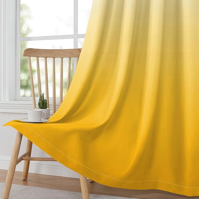HOMEIDEAS Yellow Ombre Blackout Curtains 52 X 63 Inch Length Gradient Room Darkening Thermal Insulated Energy Saving Grommet 2 Panels Window Drapes for Living Room, Bedroom