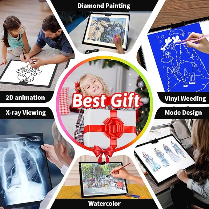 Rechargeable A3(16.73"x13.5") Light Pad for Diamond Painting,Tracing Light Box with Stand/Clip/Magnet,3 Colors and 6 Levels of Brightness Light Board for Artists,Drawing,Sketching,Animation,Tracing