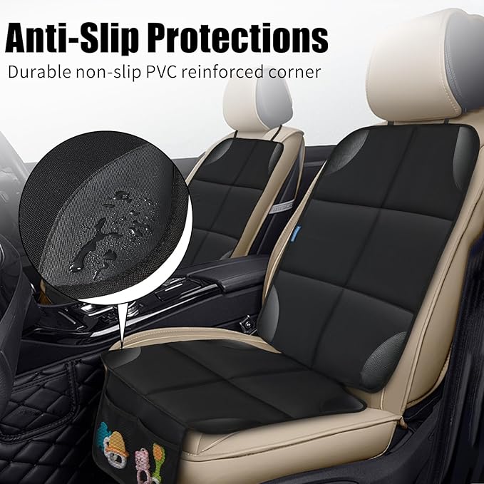 Car Seat Protector for Child Carseat, 2 Pack Protect Car Seat Cover for Baby with Thickest Padding and Non-Slip Padded Backing Mesh Pockets Kids Pets Car Back Seat Protectors(Black)