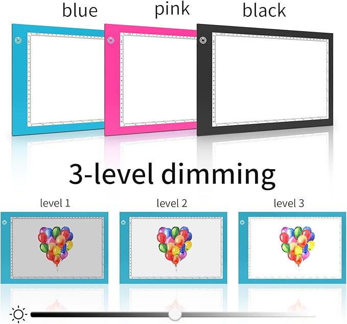 Light Box Drawing Pad, Tracing Board with Type-C Charge Cable and Brightness Adjustable for Artists, AnimationDrawing, Sketching, Animation, X-ray Viewing (A4-P-Blue-New)