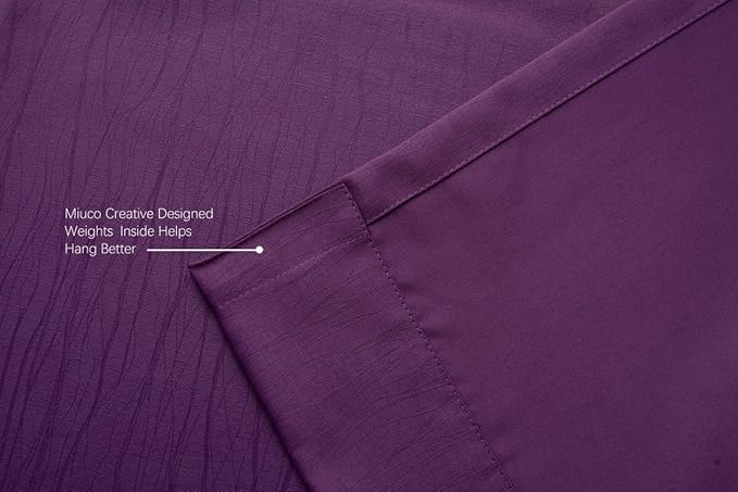 MIUCO Room Darkening Textured Grommet Window Treatment Blackout Curtains for Bedroom 2 Panels 52x95 Inch Purple