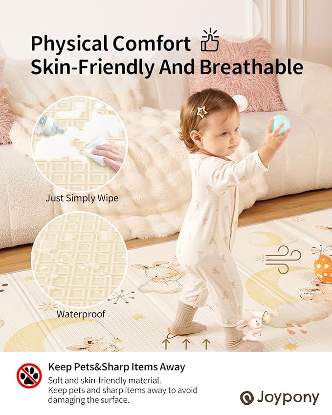 Baby Play Mat, 79 x 71 Inches Extra Large Foldable Play Mats for Babies and Toddlers, Waterproof & Anti-Slip Portable Baby Floor Mat for Tummy Time, Foam Baby Mat for Floor with Travel Bag