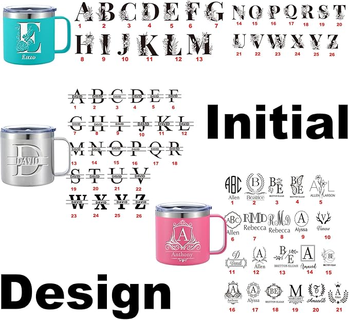 Personalized Mug Cup with Handle 12/14oz Custom Stainless Steel Mugs Customized Name Coffee Tumbler for Women Men Student Family Office Gifts, Initials