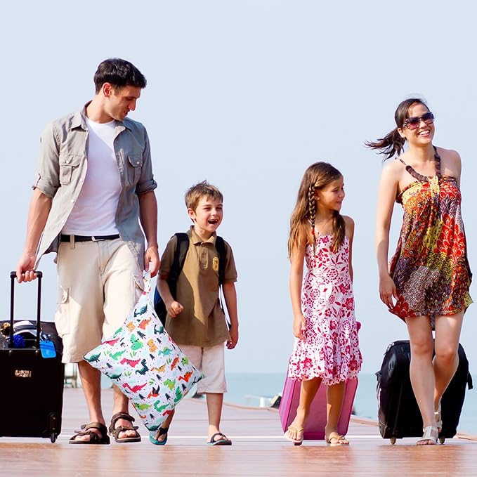 Shappy 2 Pcs Large Travel Laundry Bag Washable Waterproof Wet Dry Large Dirty Clothes Bag Bathing Workout(Dinosaur Style)