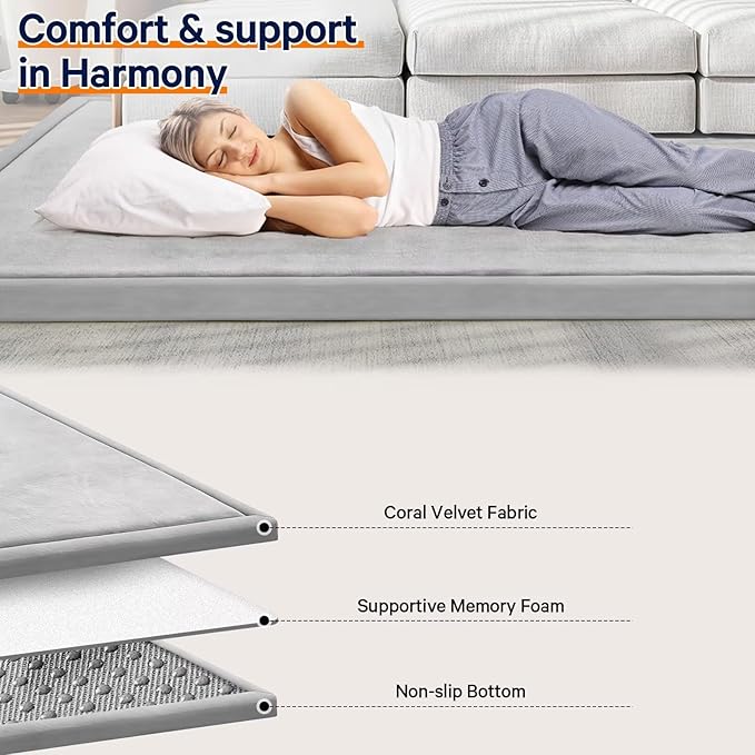 Baby Play Mat for Floor Tummy Time Nursery Muscle Area Rug Playroom Rug Tatami Mat 50 * 50" Memory Foam 1.3" Thick Crawling for Babies,Toddlers, Infants, Kids(Light Gray)