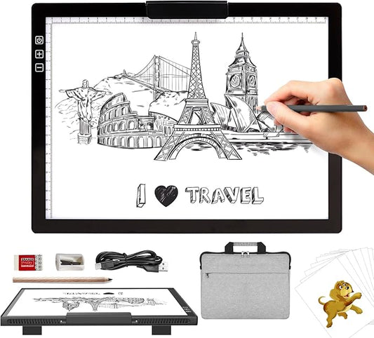 KOBAIBAN Wireless A4 Light Pad with Carry Bag, Innovative Stand, Top Clip, Stepless/ 6-Level Dimmable Brightness Rechargeable tracing Light Box/Board for Cricut Vinyl, Weeding Tool, Diamond Painting