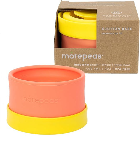 morepeas The Everything Snack Bowl - All-in-One Baby, Toddler & Kid Food Container - Travel Essential with Spill Proof Lid & Suction Base - Melon