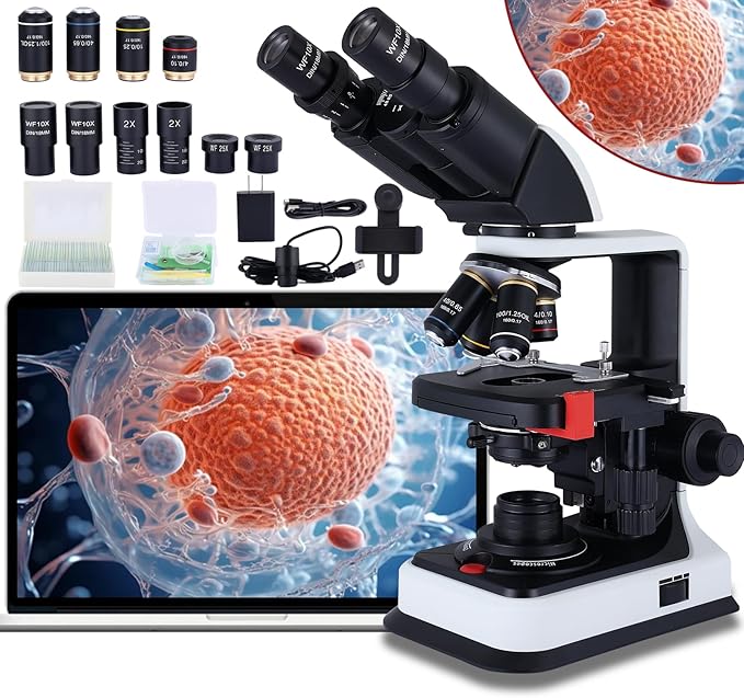 40X-2500X Microscope Laboratory Microscope for Adults with LED, Double 3D Mechanical Stage, Abbe Spotting Scope for Students Children Adults Laboratory Education Science Doppelt Tisch