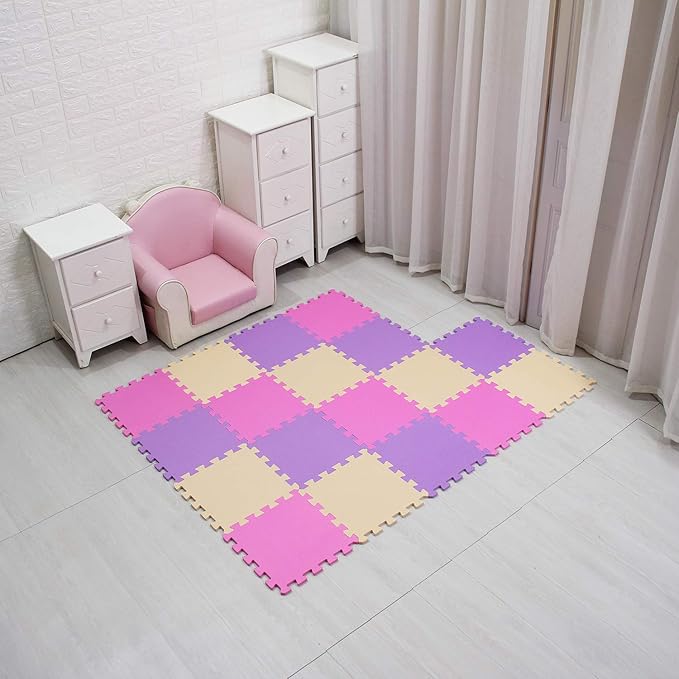 MQIAOHAM® 18 Pieces Puzzle Play Mats, Soft Baby Play Mat, Kids Interlocking Foam Floor Tiles, Toddlers Carpet Playmats G301018-103110111