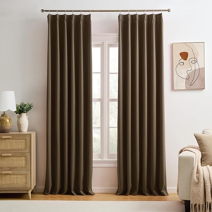 Brown Blackout Curtains 132 Inches Long 11 feet Tall, Extra Long Pinch Pleats Living Room Curtains Thermal Pleated Curtains Panels Drapery for Home, Hotel, Office, 40" W x 132" L, Set of 2
