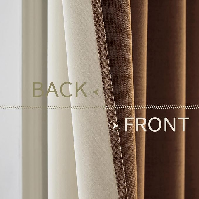 MIULEE Linen Curtains for Bedroom 100% Blackout Thermal Insulated Brown Grommet Room Darkening Curtains & Drapes Fall Decor for Living Room Nursery 52 x 54 Inch (2 Panels)