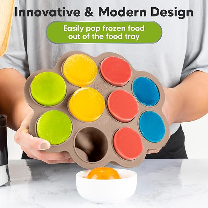 KeaBabies Silicone Food Freezer Trays with Lid, 2oz x 10 Pods Baby Food Storage Containers, Easy Puree Meal Prep, Breast Milk Silicone Freezer Molds, Dishwasher, Microwave Safe,BPA-Free(Chai Latte)