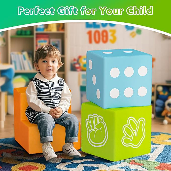 UMOMO 6 PCS Foam Climbing Blocks Multi Form Combination Transformation Gift for Children, Dice & Rock-Paper-Scissors Mode, Colorful Modular Climb Activity Play Set Toy for Toddlers Preschool Playroom