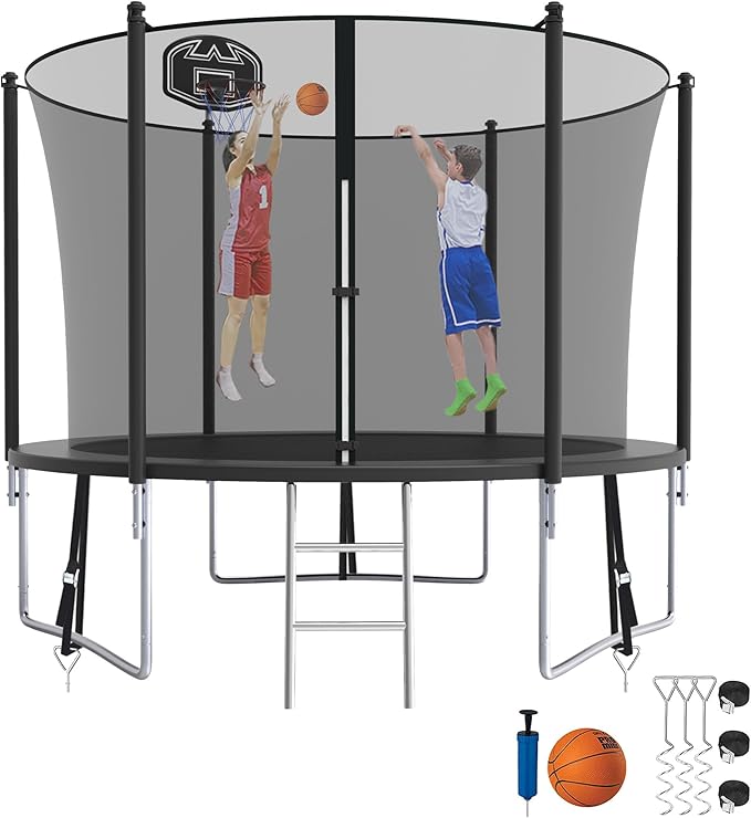 SKYUP Tranpoline 1500LBS 16 15 14 12 10 8 FT Tranpoline for 7-10 Kids and Adults, Windproof Outdoor Tranpoline with Enclosure Net, Basketball Hoop, Easy to Install & Last Long - ASTM Approved