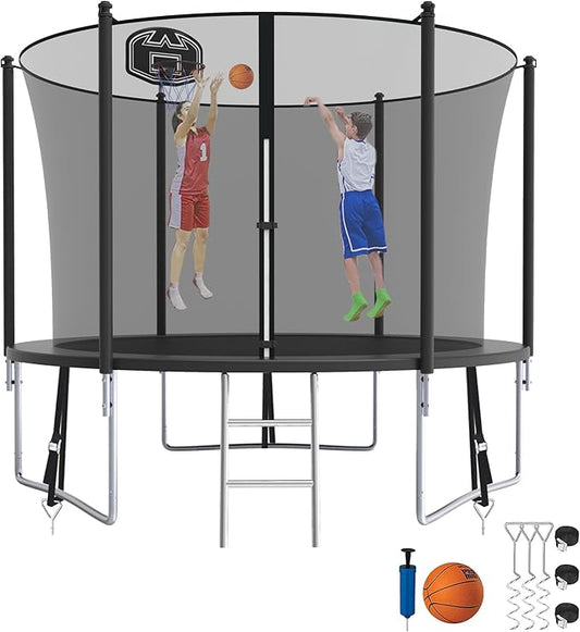 SKYUP Tranpoline 1500LBS 16 15 14 12 10 8 FT Tranpoline for 7-10 Kids and Adults, Windproof Outdoor Tranpoline with Enclosure Net, Basketball Hoop, Easy to Install & Last Long - ASTM Approved