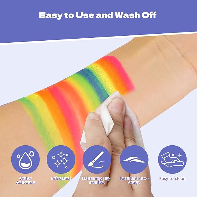 Pintada 120g Large Capacity Face Painting Kit for Kids - 12 x 10g Non Toxic Water Activated Face Paint Palette with Brush, Stencils, Gems, Sponges. For Halloween , Carnival, Party, Festivals & Events.