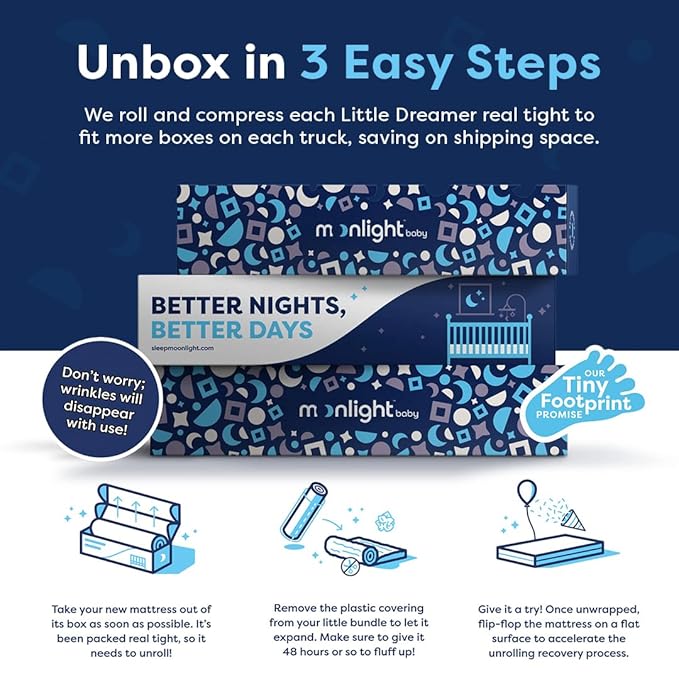 Moonlight Slumber Little Dreamer Mini Crib Mattress - Dual-Sided, 2-Stage Baby and Toddler Mattress with Plush and Extra Firm Layers and Waterproof Cover - 38"x 24"x 5"