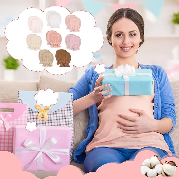 8 Pairs Newborn Baby Muslin Mittens 0-6 Months No Scratch Elastic Wrist Soft Breathable Gloves Bulk Cotton for Infant