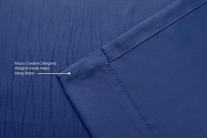 MIUCO Blackout Curtains Room Darkening Textured Grommet Window Curtains 2 Panels for Office 52x95 Inch Long Navy Blue